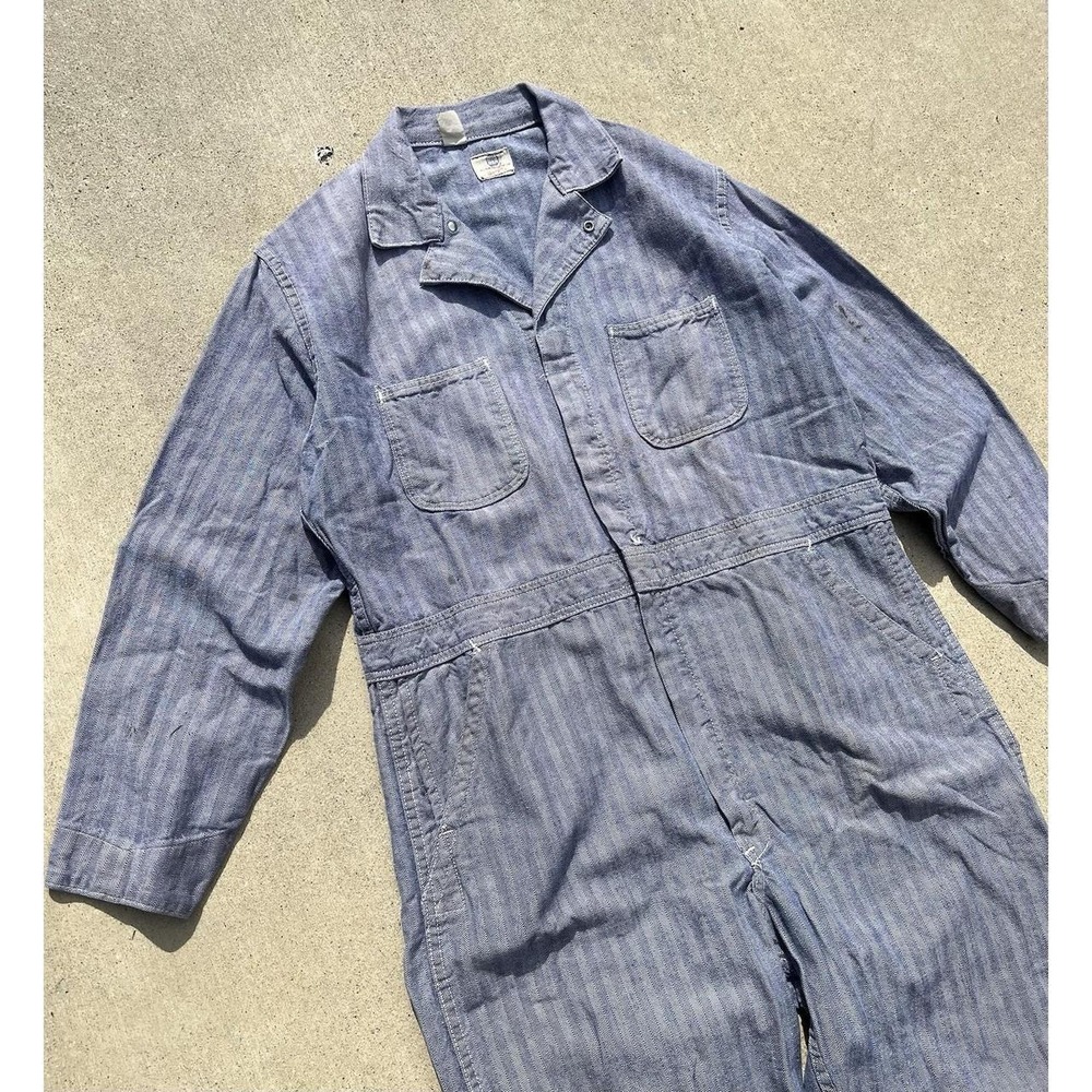 Big Ben Wrangler Coveralls Mens 44 Vintage 50s 60s Herringbone Denim 7E00C334R